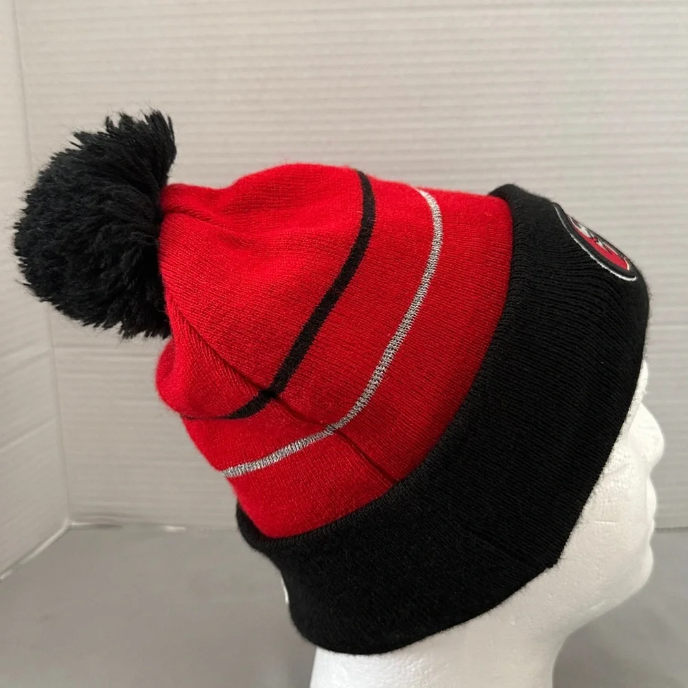 New Era San Francisco 49ERS Beanie Cap Hat Pom Logo Fleece Lined Red & Black OS